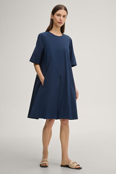 A-Linien-Kleid Dorie in Marineblau Baumwollmischung mit Falten