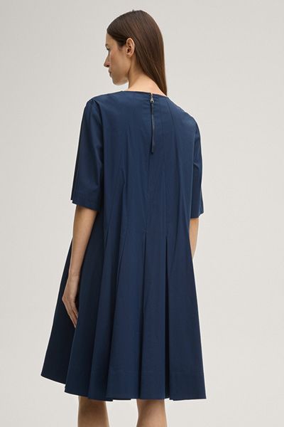 A-Linien-Kleid Dorie in Marineblau Baumwollmischung mit Falten