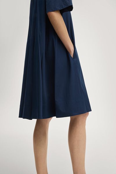 A-Linien-Kleid Dorie in Marineblau Baumwollmischung mit Falten