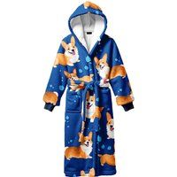 Corgi Print Sherpa Bademantel mit Kapuze