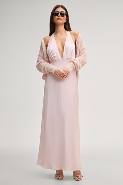 Swing Dascha Rosé Maxikleid Neckholder Offener Rücken Bindedetail