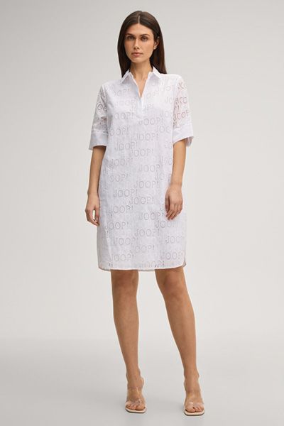 JOOP! Deria weißes Hemdblusenkleid mit Logo-Muster-Stickerei