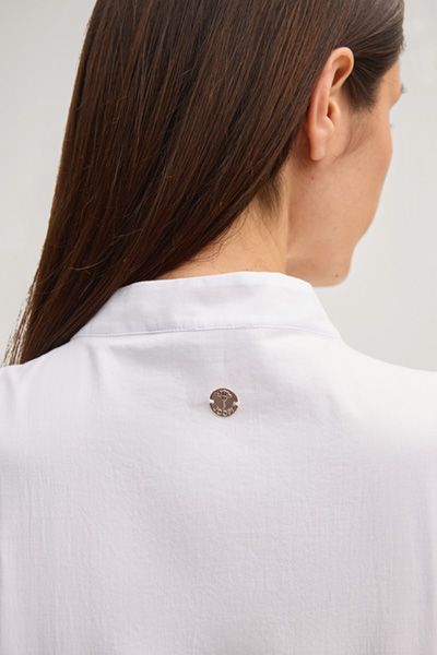 Marc Cain Dido Weißes Baumwollkleid mit Spitze und Falten