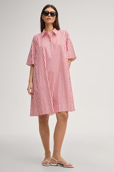 Hemdblusenkleid Doresa rot-weiß gestreift Baumwollmischung locker