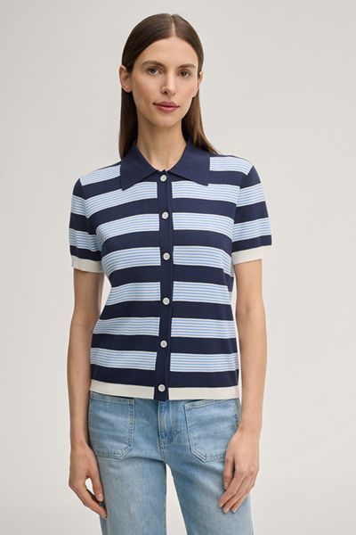 Joop! Kasha Gestreiftes Strick-Poloshirt in Marineblau/Hellblau