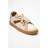 Taren Leather Pearl Buckle Turnschuhe Women