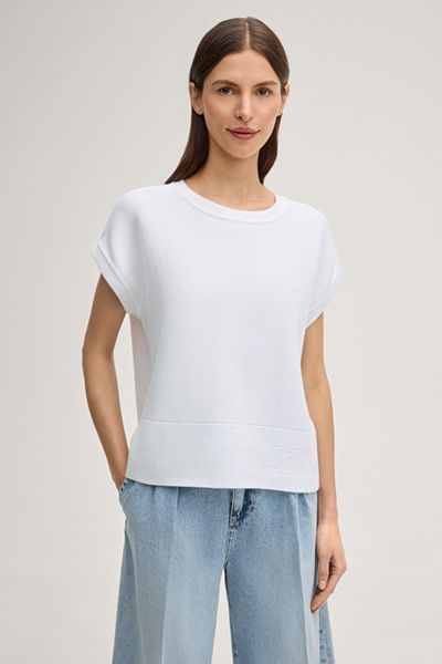 JOOP! Kada Weißes Strick-T-Shirt mit geprägtem Logo-Detail