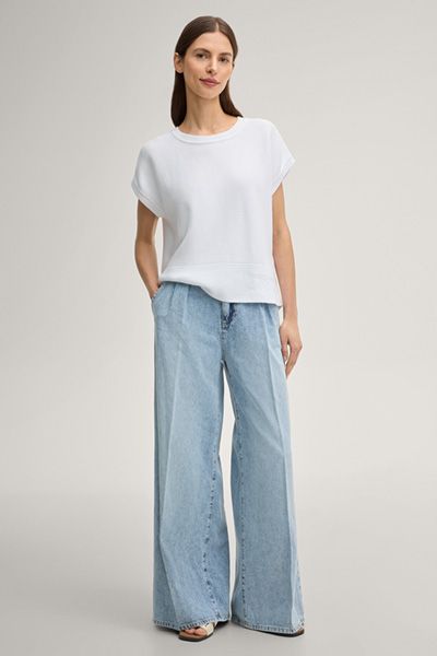 JOOP! Kada Weißes Strick-T-Shirt mit geprägtem Logo-Detail