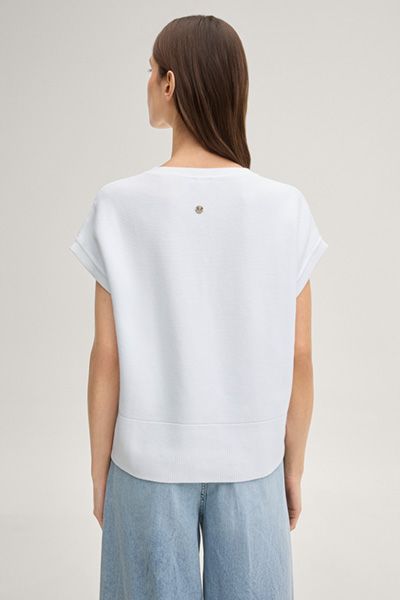 JOOP! Kada Weißes Strick-T-Shirt mit geprägtem Logo-Detail