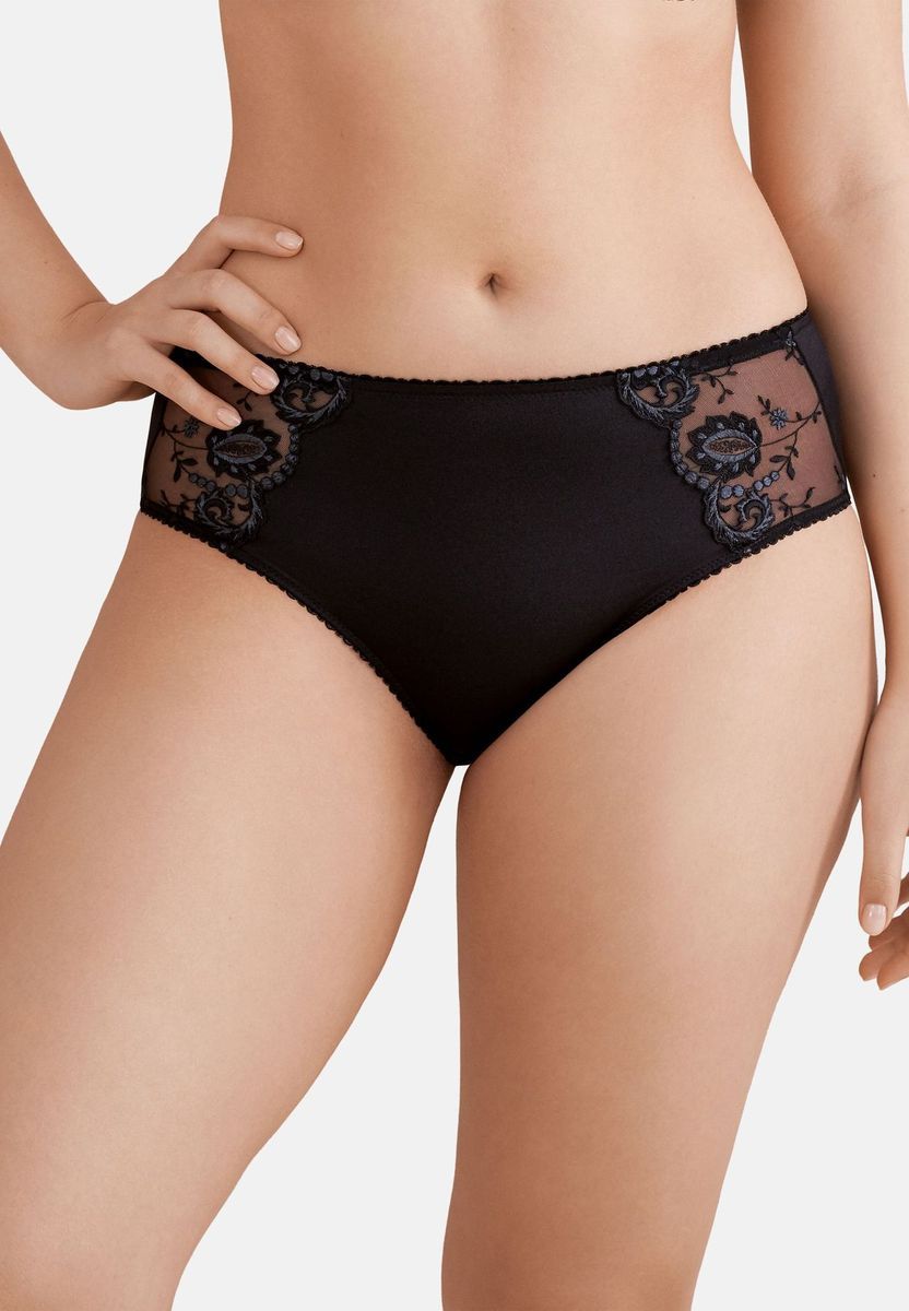 Schwarzer, hoch taillierter Slip mit Spitzendetail