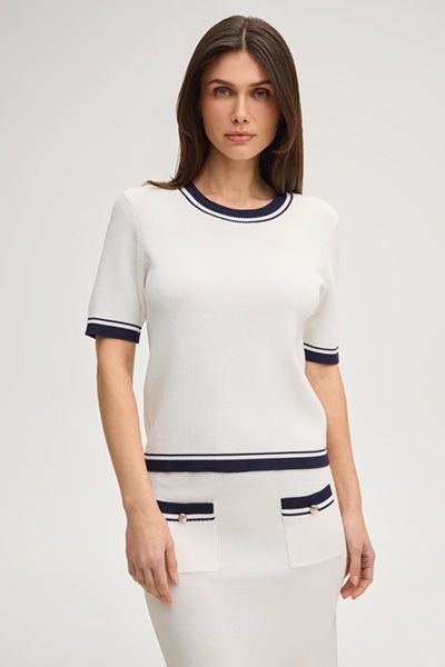 Kirola Offwhite Strick-T-Shirt mit marineblauen Streifen