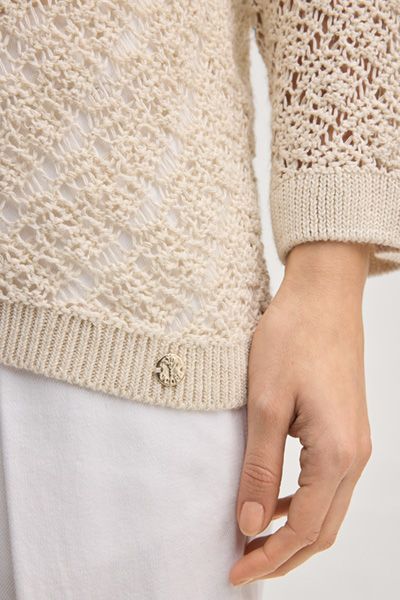 Signé Kilana Offwhite Strickpullover mit Lochmuster