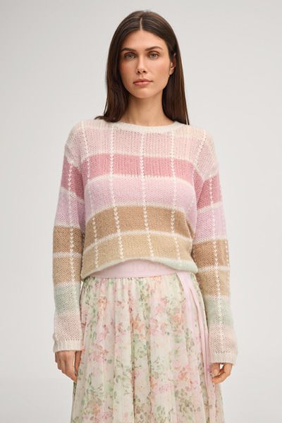 Comma Casual Identity Kulti Pullover in Rosé/Hellbraun Kariert