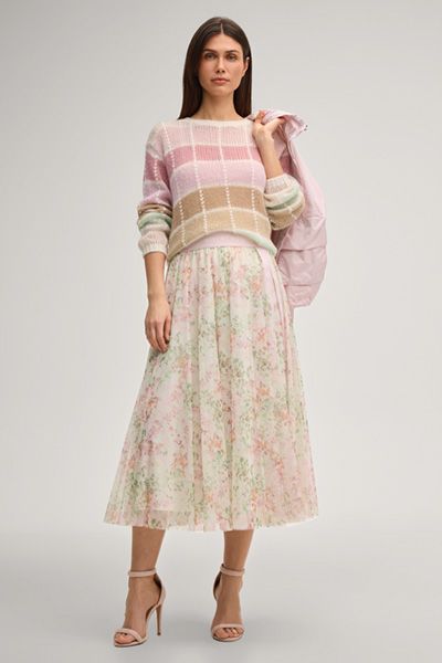 Comma Casual Identity Kulti Pullover in Rosé/Hellbraun Kariert