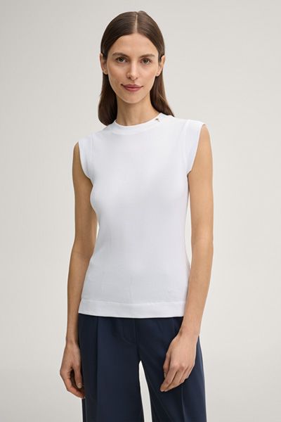 Marc Cain Tonda Weißes Ärmelloses Stricktop mit Logo-Pin
