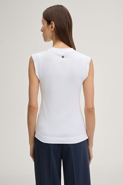 Marc Cain Tonda Weißes Ärmelloses Stricktop mit Logo-Pin