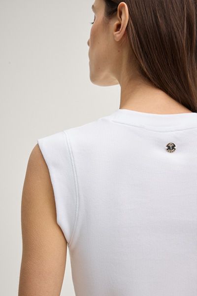 Marc Cain Tonda Weißes Ärmelloses Stricktop mit Logo-Pin
