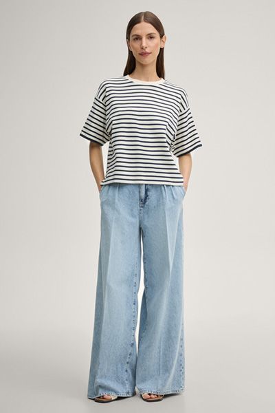 JOOP! Gestreiftes T-Shirt Tricia Marine/Creme Baumwollmischung Kastiger Schnitt