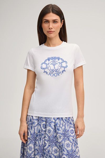 Joop! Tulya Weißes Baumwoll-T-Shirt mit Logo-Emblem-Print