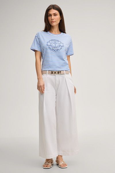 Joop! Gestreiftes Baumwoll-T-Shirt mit Logo-Emblem in Blau/Weiß