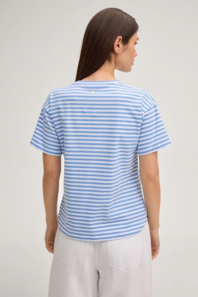 Joop! Gestreiftes Baumwoll-T-Shirt mit Logo-Emblem in Blau/Weiß