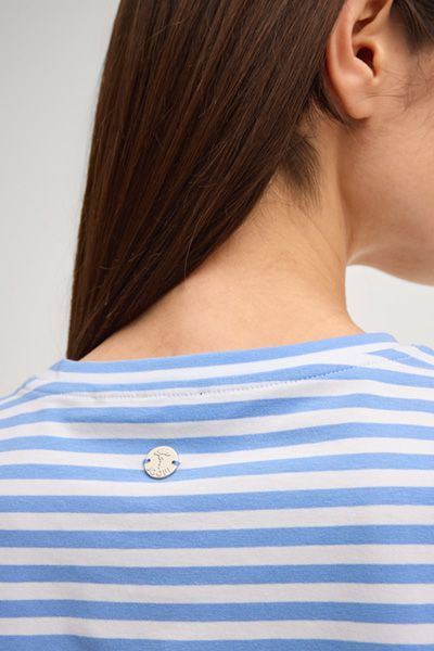 Joop! Gestreiftes Baumwoll-T-Shirt mit Logo-Emblem in Blau/Weiß