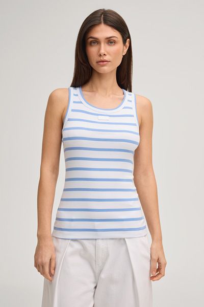 Marc O'Polo Telma Weißes und Hellblau gestreiftes Tanktop