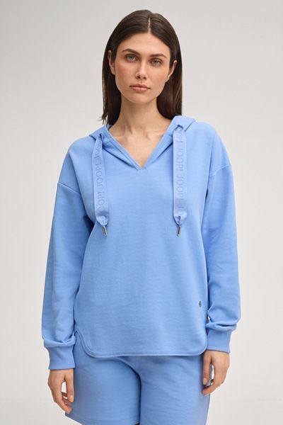 Joop! Tristani Blauer Hoodie mit Logo-Kordelzug und V-Ausschnitt