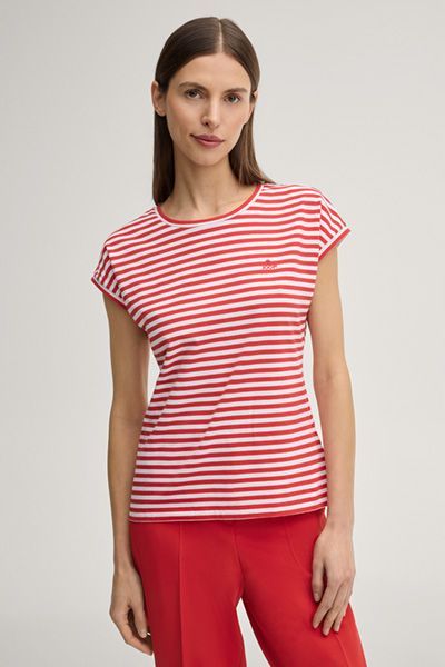 Marc Cain T-Shirt Tulia rot und weiß gestreift aus Baumwollstretch