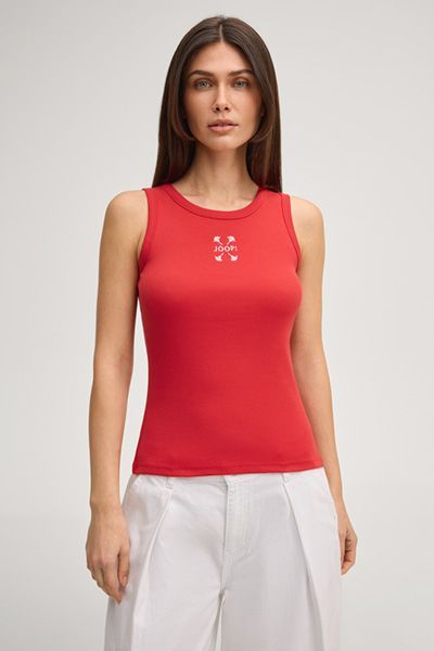 JOOP! Geripptes rotes Baumwoll-Tanktop mit Logo-Stickerei