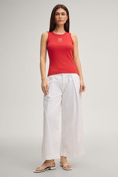 JOOP! Geripptes rotes Baumwoll-Tanktop mit Logo-Stickerei