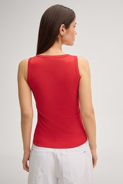 JOOP! Geripptes rotes Baumwoll-Tanktop mit Logo-Stickerei