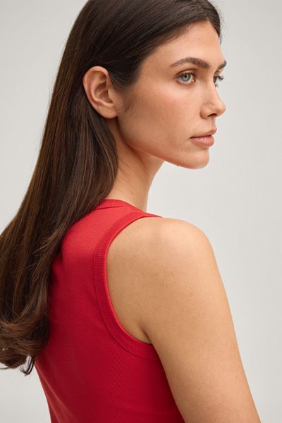 JOOP! Geripptes rotes Baumwoll-Tanktop mit Logo-Stickerei