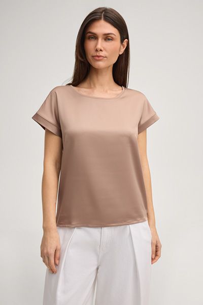 Commas T-Shirt Taila hellbraun Satin-Jersey Kurzarm