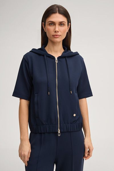 Joop! Thérèse Marineblaue Kurzarm-Sweatjacke mit Reißverschluss