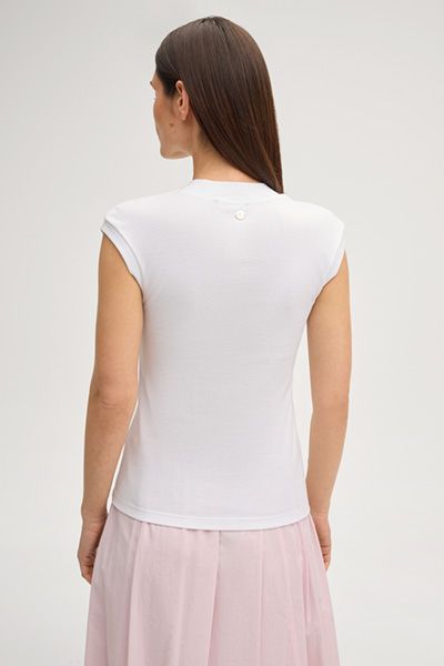 Touka Weißes Baumwoll-T-Shirt mit femininem V-Ausschnitt und kurzen Ärmeln