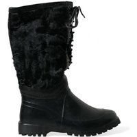 Dolce & Gabbana Schwarze Gummi Schnürstiefel mit Lammfell für Regen