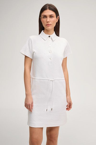 Joop! Weißes Cornflower Struktur Sweat-Polo-Kleid aus Baumwollmischung mit Gürtel