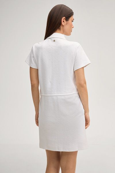 Joop! Weißes Cornflower Struktur Sweat-Polo-Kleid aus Baumwollmischung mit Gürtel