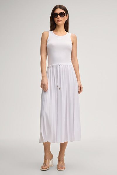 Weißes Midikleid im Tanktop-Stil mit Plissee-Rock