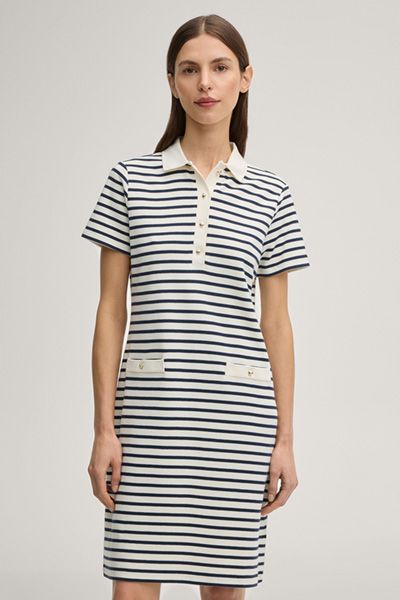 Marc Cain Gestreiftes Polo-Kleid Marine Creme Baumwollmischung Midi