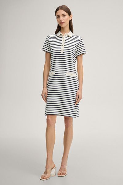 Marc Cain Gestreiftes Polo-Kleid Marine Creme Baumwollmischung Midi