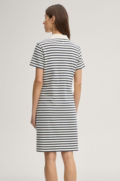 Marc Cain Gestreiftes Polo-Kleid Marine Creme Baumwollmischung Midi