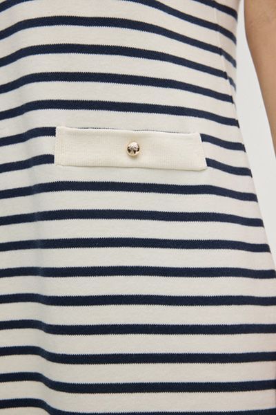 Marc Cain Gestreiftes Polo-Kleid Marine Creme Baumwollmischung Midi