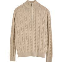 Herren Beige Zopfmuster Half-Zip Pullover