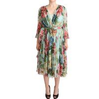 Blumenmuster Seiden-Midi-Kleid