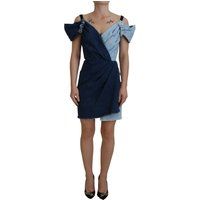 Denim Mini Kleid Zweifarbiger Wickelstil