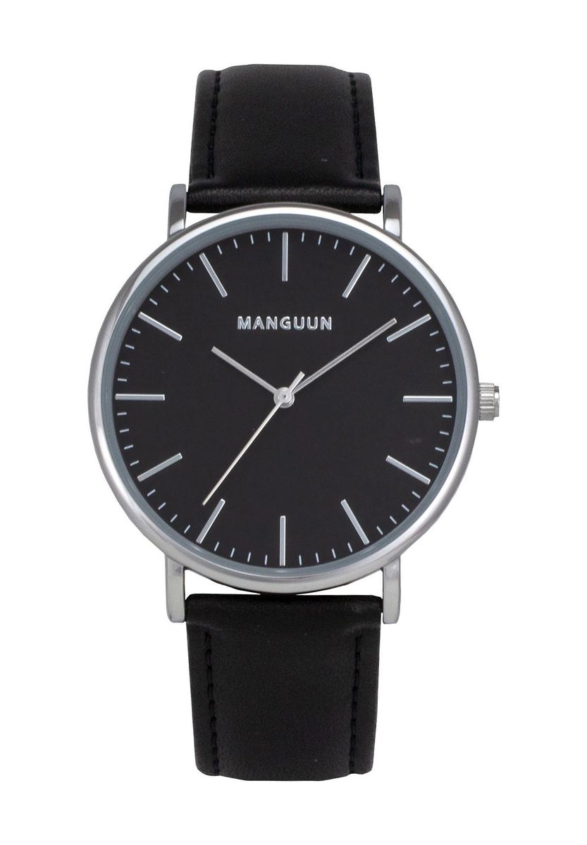 Klassische minimalistische schwarze Lederuhr