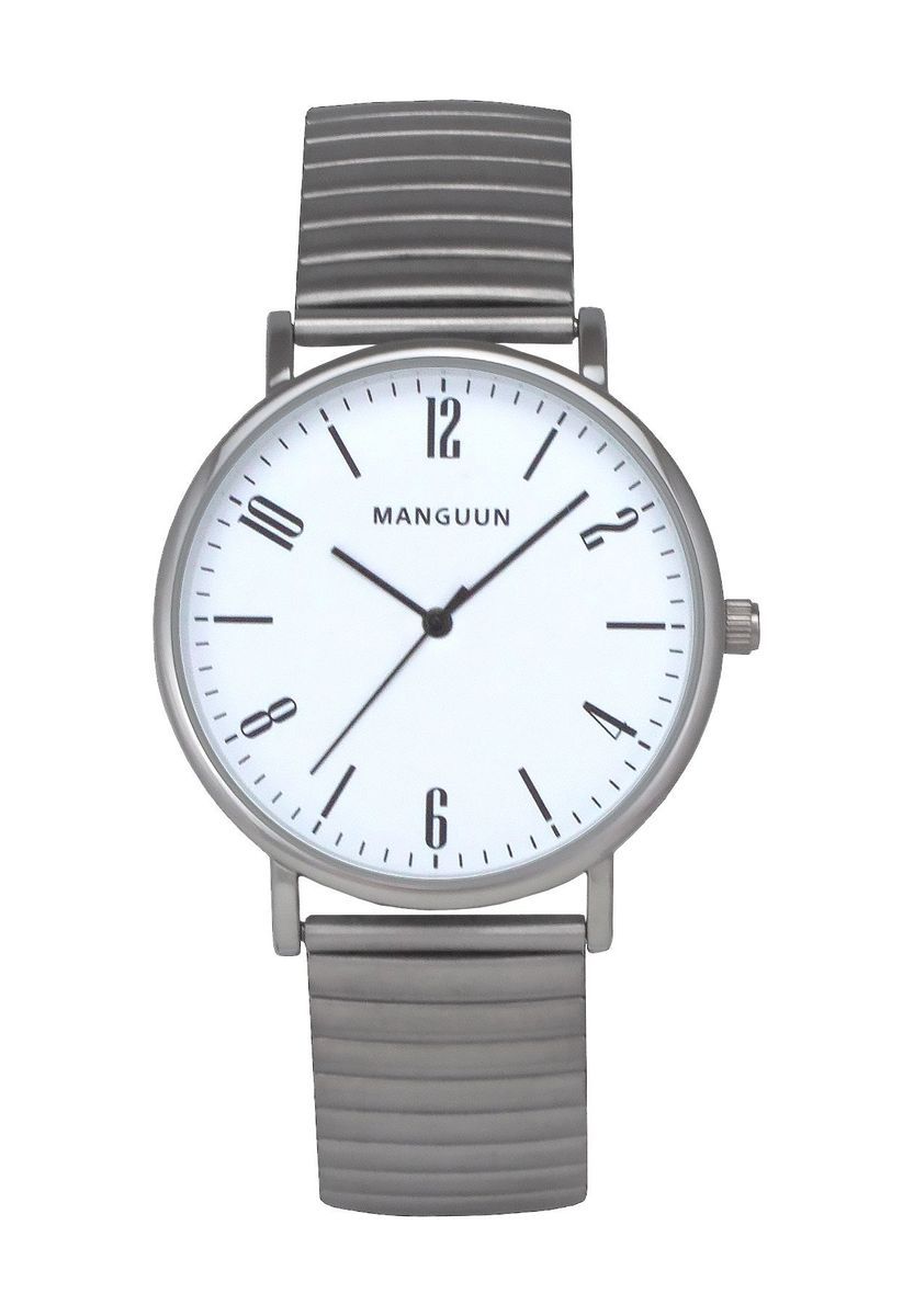 Minimalistische Edelstahluhr mit weißem Zifferblatt