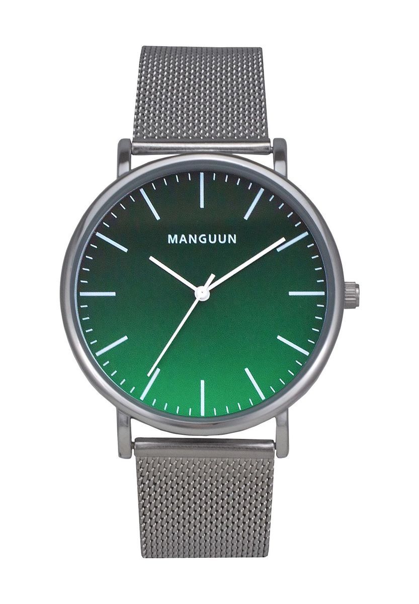 Moderne, minimalistische Uhr mit grünem Zifferblatt